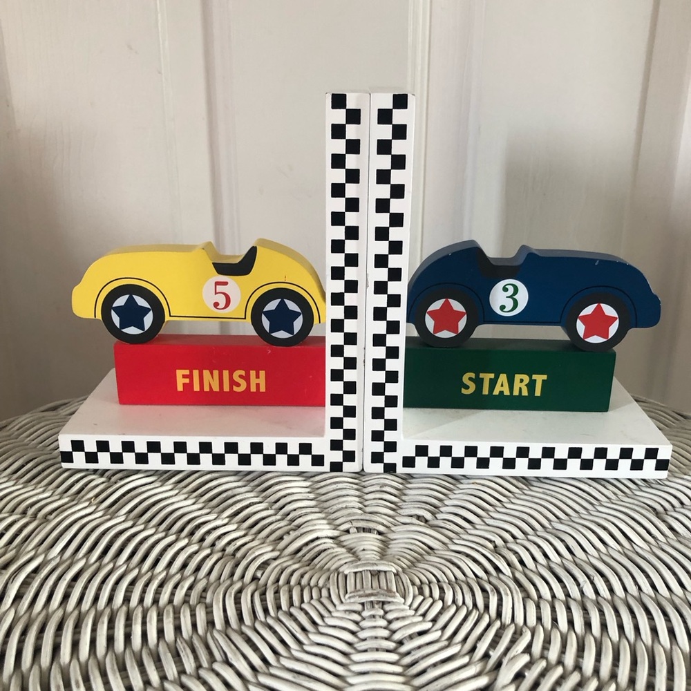 Reed & Barton Race Car Bookends Boys Bedroom Nursery Decor